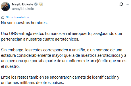 “No son nuestros hombres”, escribió el jefe de Estado salvadoreño en un mensaje difundido en la red social X. (Retomado: Nayib Bukele)