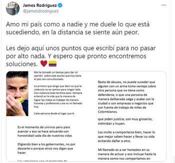 Futbolistas colombianos envían mensajes por el paro nacional en Colombia