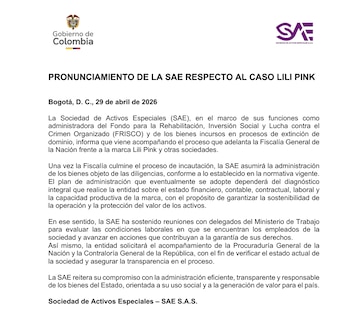 Comunicado oficial de la Sociedad de Activos Especiales - crédito Sociedad de Activos Especiales / Sitio web