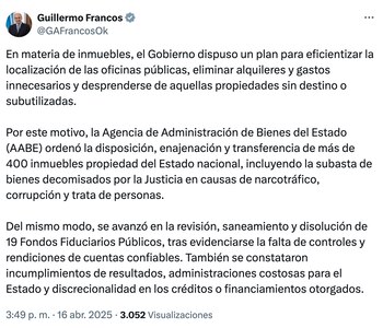 Posteo de Guillermo Francos referidos
