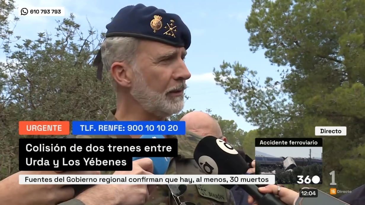 El rey comparece ante los medios por el accidente de tren de Toledo (RTVE).