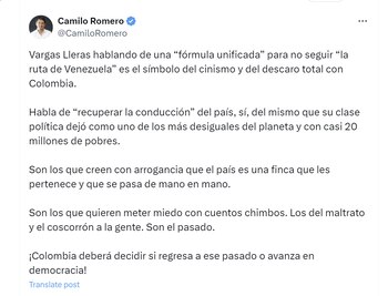 Camilo Romero criticó a Germán