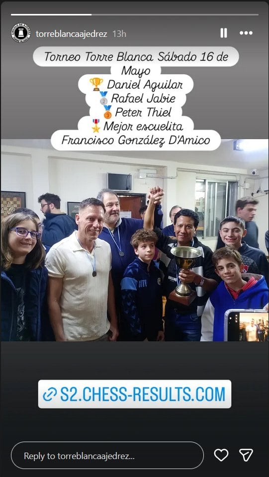 El empresario Peter Thiel luego del torneo de ajedrez (Torre Blanca)