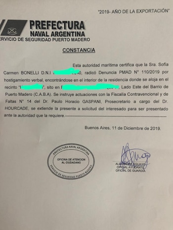 La constancia de la denuncia