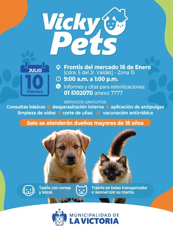 La campaña veterinaria se llevará a cabo este viernes 10 de julio - Créditos: Municipalidad de La Victoria.
