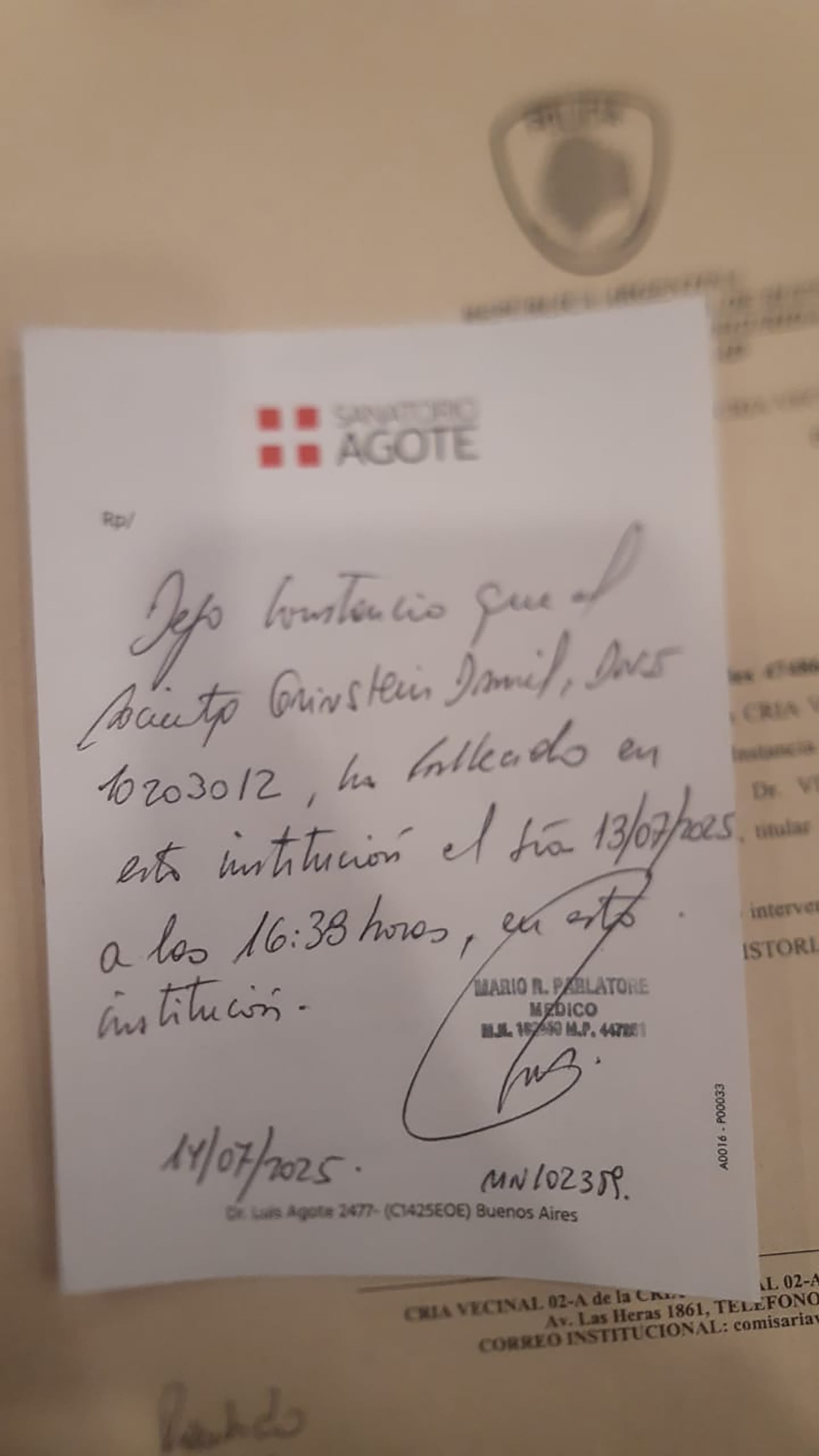 El certificado de defunción de la víctima