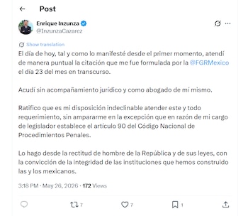 Enrique Inzunza declara ante FGR