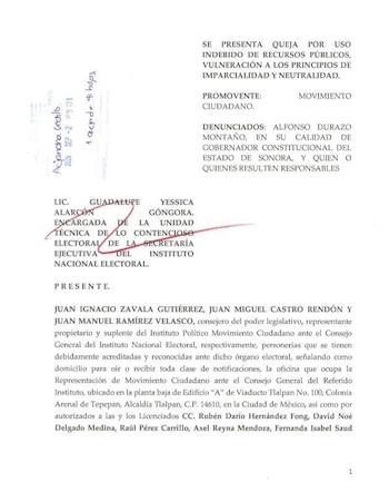 Movimiento Ciudadano denuncia a Alfonso Durazo por criticar discurso de Colosio en San Lázaro: “es inmoral e ilegal”.