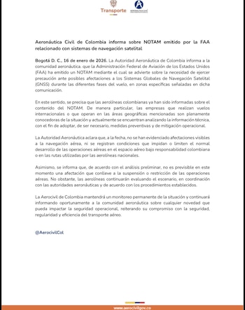 La Aeronáutica Civil informó que