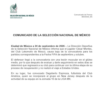 César Montes es baja de la Selección Mexicana (FMF)