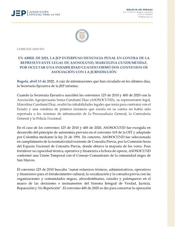 Caso Marcelina Cundumí.