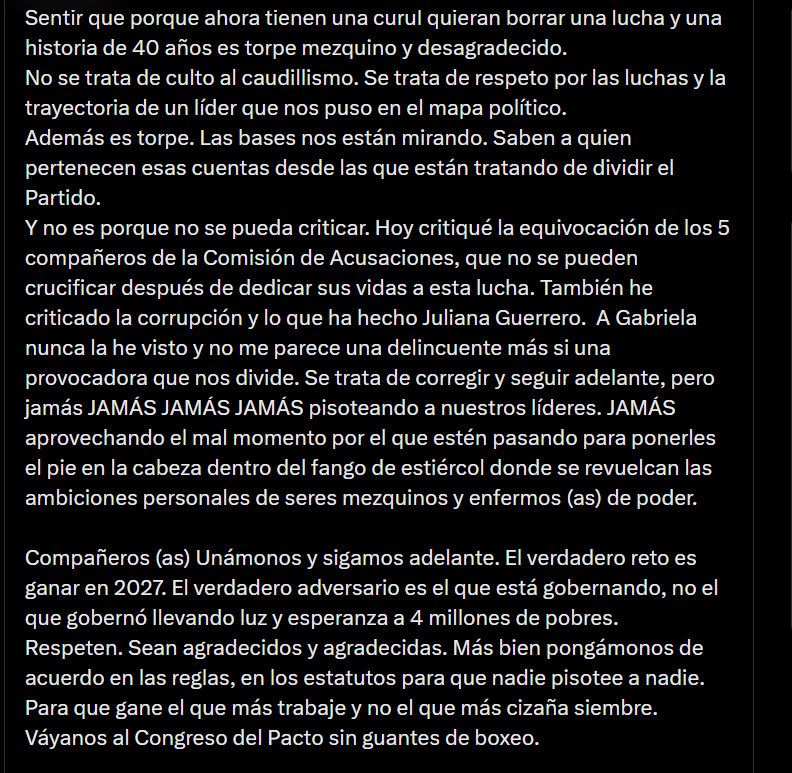 Gustavo Bolívar aseguró que olvidar lo hecho por Gustavo Petro solo con el propósito de un fin personal “es bajo y ruin” - crédito @GustavoBolivar/X
