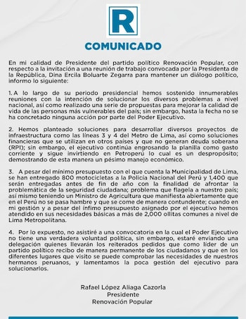 Comunicado de Renovación Popular