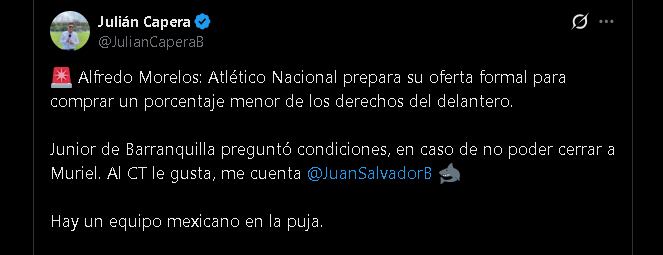 Alfredo Morelos es prioridad de Atlético Nacional y por eso el club inició gestiones con Santos para comprarlo - crédito @JulianCaperaB/X