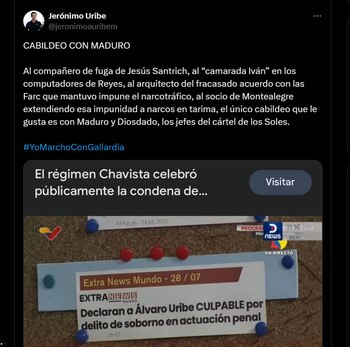 Jerónimo Uribe respondió a las declaraciones de Iván Cepeda - crédito @jeronimoauribem/X