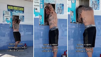 Hombre se baña en despachadora