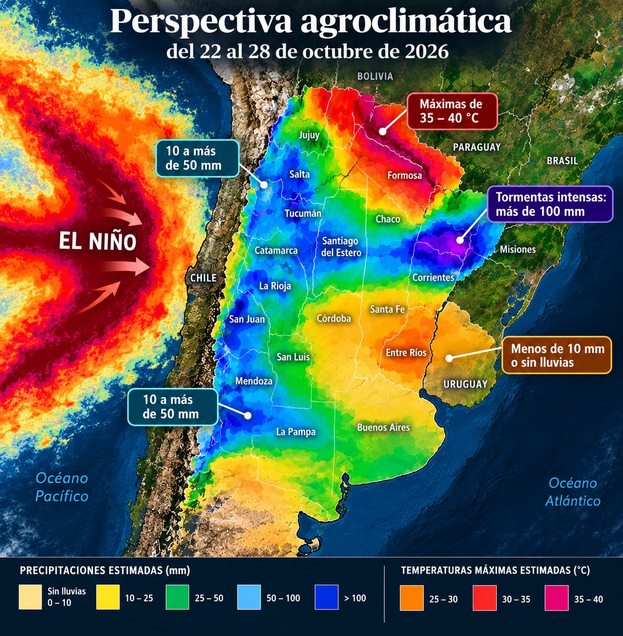 Se esperan lluvias intensas en el norte y oeste, con tormentas fuertes en el Litoral y calor extremo en el norte del área agrícola, según ls perspectiva climática de la Bolsa de Cereales de Buenos Aires (Revista Chacra - Imagen Ilustrativa)