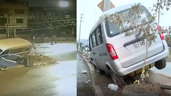 Mujer persigue a asaltantes y los delincuentes chocan la minivan tras robarle el celular