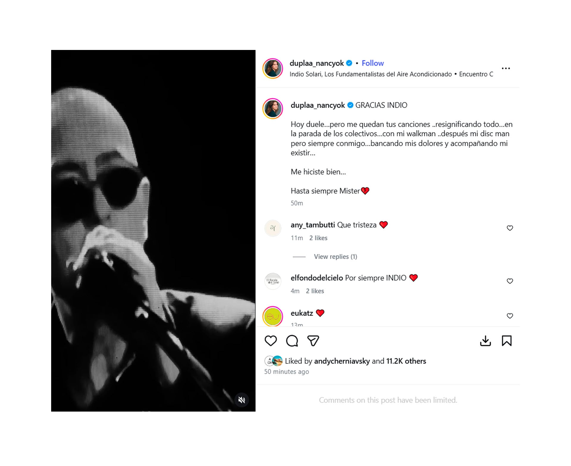 Nancy Duplá agradeció al Indio Solari