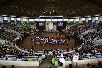 Encuentro del Papa Francisco con los pueblos de la Amazonia en el Coliseo Regional Madre de Dios. (Foto: Jaime Tranca / SPDA)