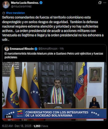 Marta Lucía Ramírez afirmó que: