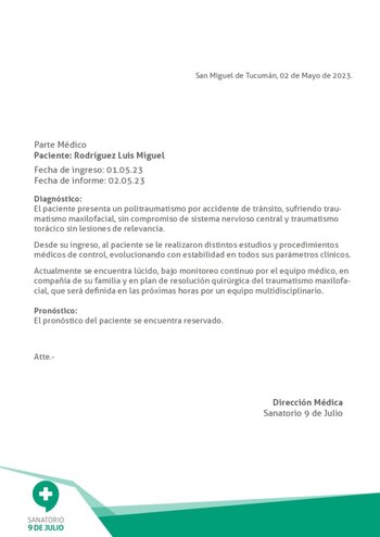 El parte médico sobre la