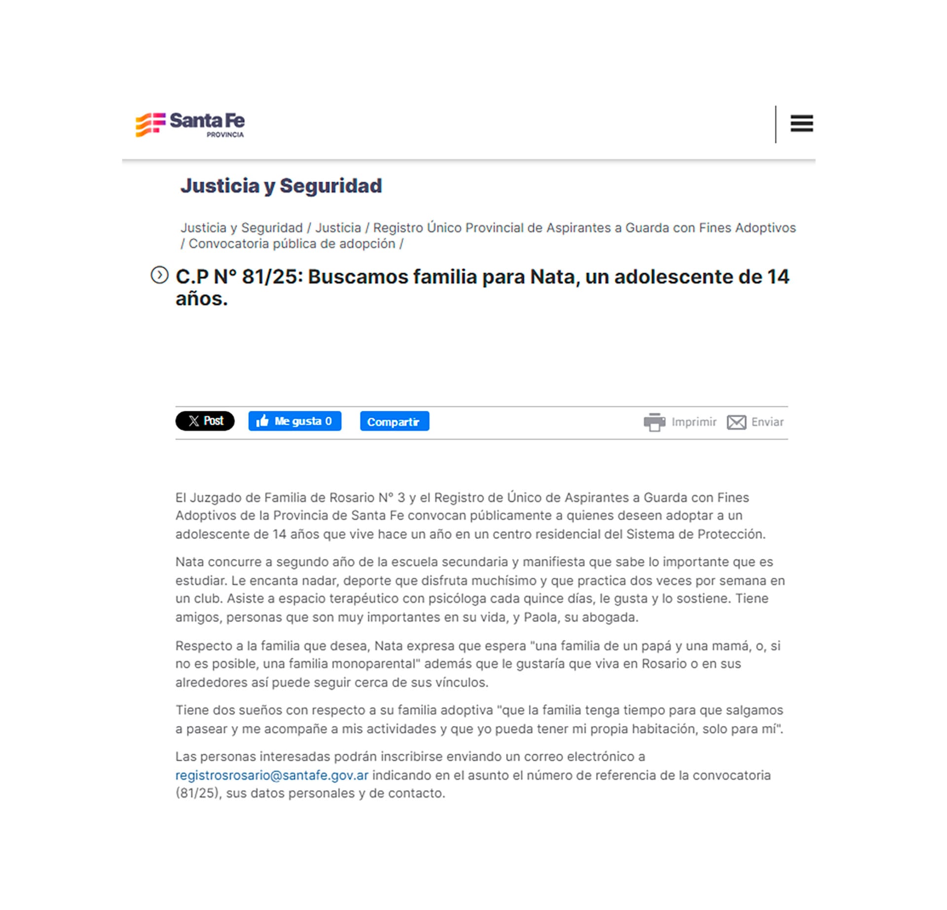 La información en RUAGA de la búsqueda de una familia para Nata, el adolescente de 14 años cuya historia se viralizó