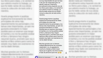 Mensaje de un estudiante para Juan Gómez-Jurado. (X)