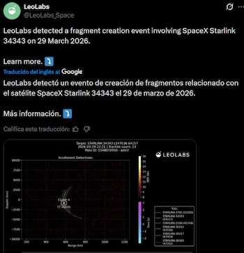 LeoLabs logró detectar que un satélite de SpaceX explotó en el espacio.