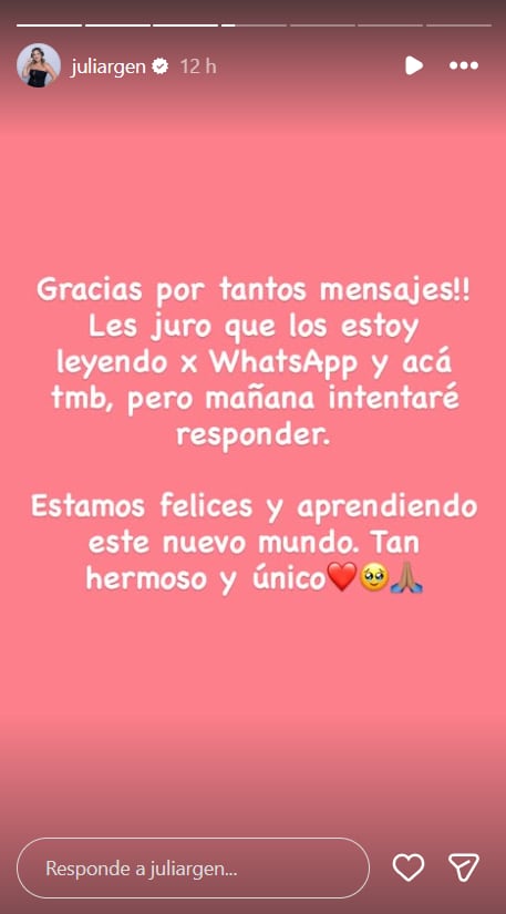 Ante la emoción por la llegada de su bebé, Argenta agradeció por los mensajes (Instagram)