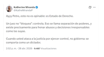 Katherine Miranda reaccionó a mensaje de Gustavo Petro contra Consejo de Estado
