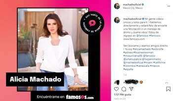 Post en Instagram de Alicia