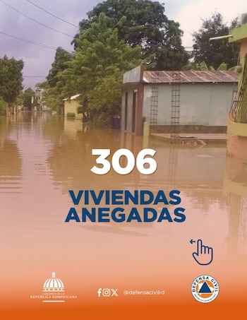Las intensas lluvias en República Dominicana provocaron el desbordamiento de cinco ríos y dejaron más de 300 viviendas anegadas en varias provincias. (Cortesía: Defensa Civil Dominicana)