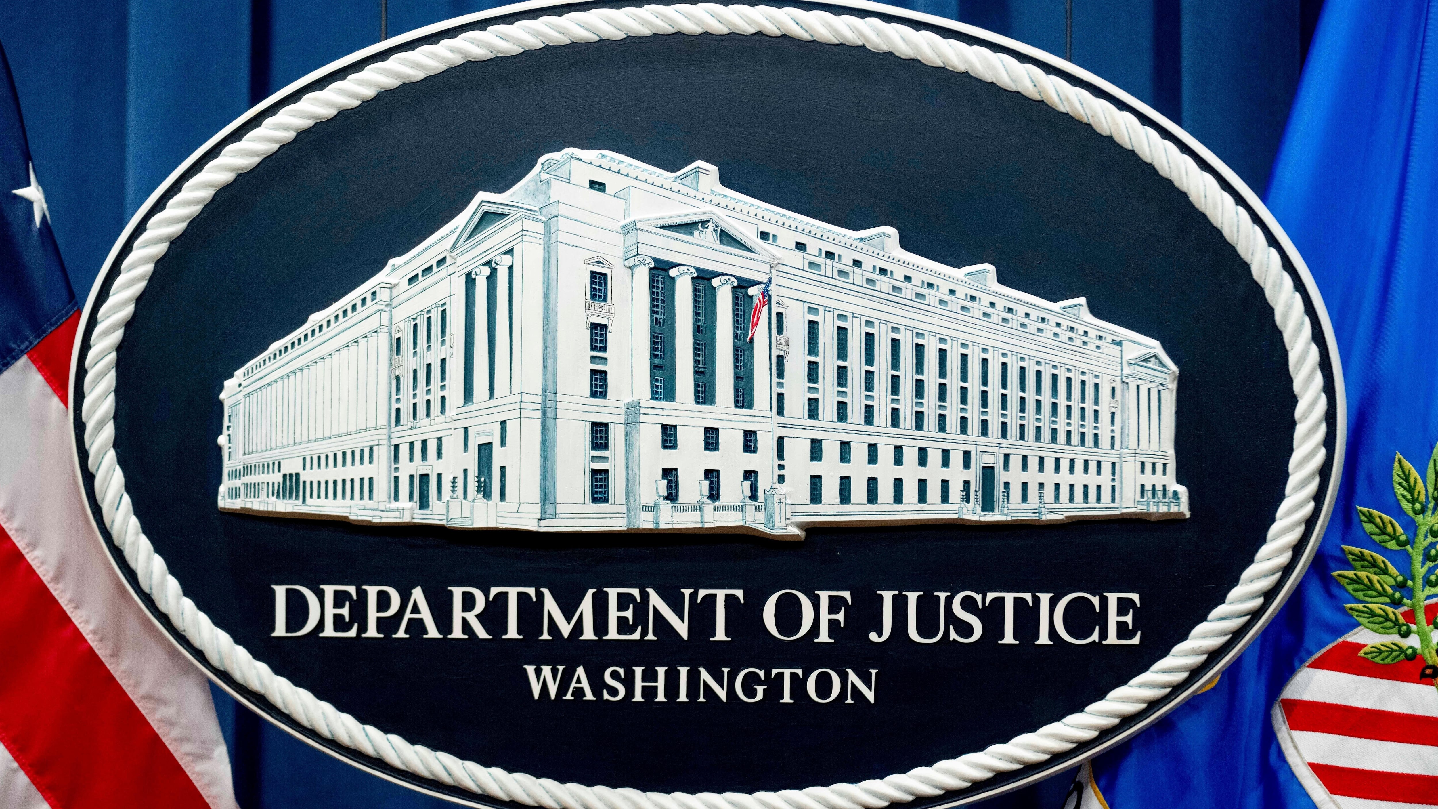 El sello del Departamento de Justicia de Estados Unidos en Washington el 18 de noviembre del 2022. (AP foto/Andrew Harnik)