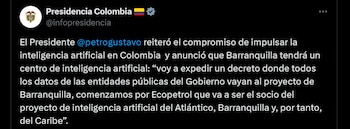 Anuncio de presidencia sobre proyecto