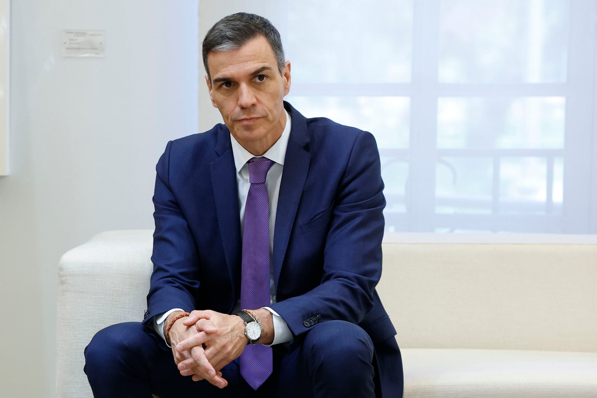 El presidente del Gobierno, Pedro Sánchez, en una reunión en la Moncloa con el primer ministro de Eslovenia, Robert Golob. (EFE/Chema Moya)