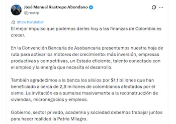 El vicepresidente llamó a fortalecer sectores como hidrocarburos, construcción, agroindustria y a ampliar la inclusión financiera - crédito @jrestrp/X
