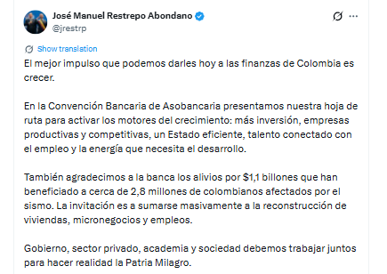 El vicepresidente llamó a fortalecer sectores como hidrocarburos, construcción, agroindustria y a ampliar la inclusión financiera - crédito @jrestrp/X
