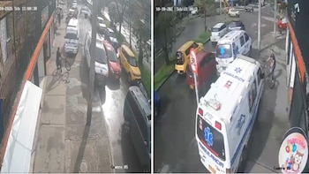 Dos ambulancias fueron grabadas subiéndose a un andén para evadir el tráfico en el occidente de Bogotá: por poco atropellan a un ciclista