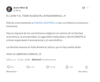 Javier Milei festejó la victoria de Abelardo de la Espriella