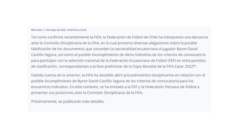 Comunicado de FIFA sobre el