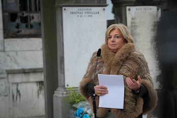 25/01/2025 La presidenta de Covite y hermana de Gregorio Ordóñez, Consuelo Ordóñez, interviene durante el homenaje a Gregorio Ordóñez, con motivo del 30 aniversario de su asesinato, en el Cementerio de Polloe, a 25 de enero de 2025, en San Sebastián, Guipúzcoa, País Vasco (España). El homenaje ha sido organizado por la Consejería de Justicia y Derechos Humanos del Gobierno vasco y el Colectivo de Víctimas del Terrorismo en el País Vasco (Covite). Gregorio Ordóñez fue diputado del PP en el Parlamento vasco y teniente de alcalde del Ayuntamiento de San Sebastián, asesinado hace 30 años por ETA.
POLITICA
Unanue - Europa Press