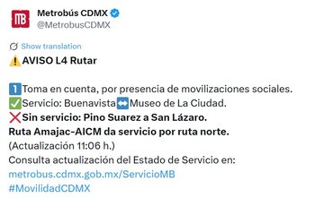 Avance en tiempo real de las diversas líneas de la red de transporte público capitalino.
