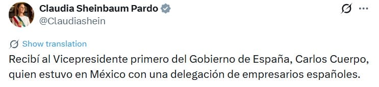 Mensaje de Claudia Sheinbaum. Crédito: @Claudiashein