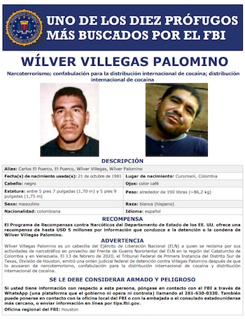Al criminal colombiano "se le debe considerar armado y peligroso", menciona la ficha técnica emitida por parte del FBI -crédito FBI / sitio web