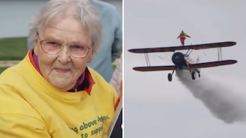 La hazaña de Helga Duffy, la mujer de 99 años que viajó sobre el ala de un avión en pleno vuelo y logró un récord mundial