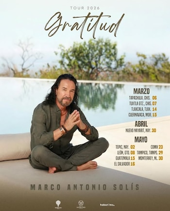 El anuncio de la gira ‘Gratitud Tour 2026’ de Marco Antonio Solís incluye fechas en Ciudad de México, Monterrey y Tuxtla (IG)