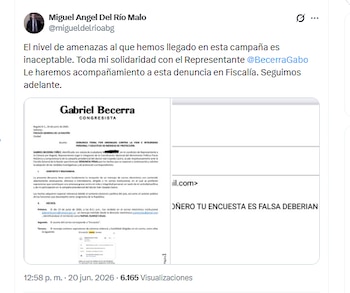 El abogado Miguel Ángel del Río Malo informó que acompañará la denuncia de Gabriel Becerra sobre amenazas - crédito @migueldelrioabg/X