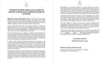 La Resolución 1099 de 2026 habilitó atención extramural y telesalud para ampliar el acceso a la salud en las cárceles - crédito @MinSaludCol/X
