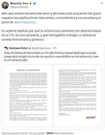 Mauricio Toro exigió documentos sobre los contratos mencionados - crédito @MauroToroO/X